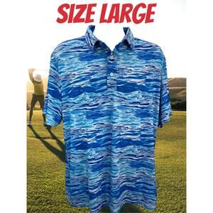 Hreski Polo Shirt Mens Large Blue Water Waves Golf